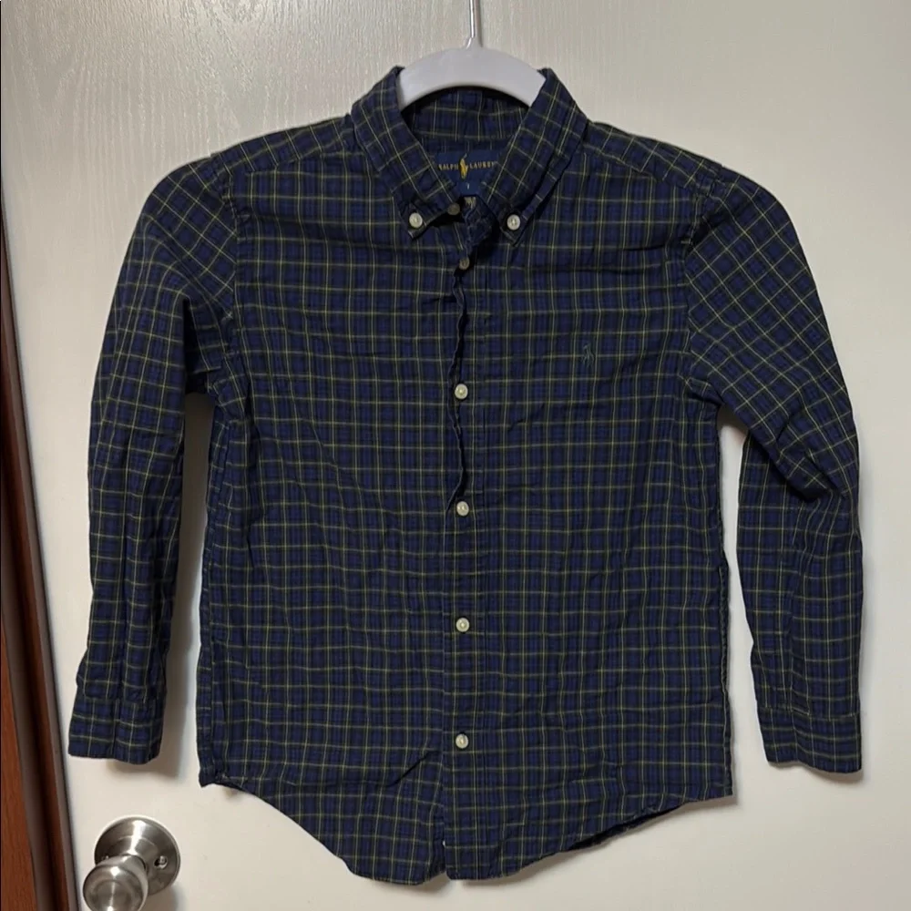 Ralph Lauren Blue and Green Plaid Boy’s Shirt Size 7